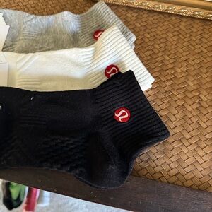lululemon athletica daily crew socks, black, White, and Gray